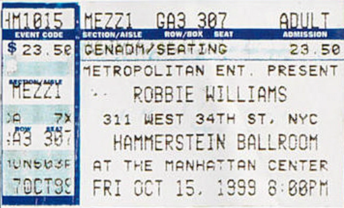 October 15, 1999 Hammerstein Ballroom, New York City, NY Concerts