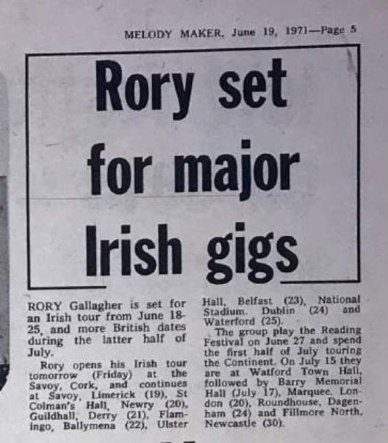 Rory Gallagher UK Tour May/June 1971 | Concerts Wiki | Fandom