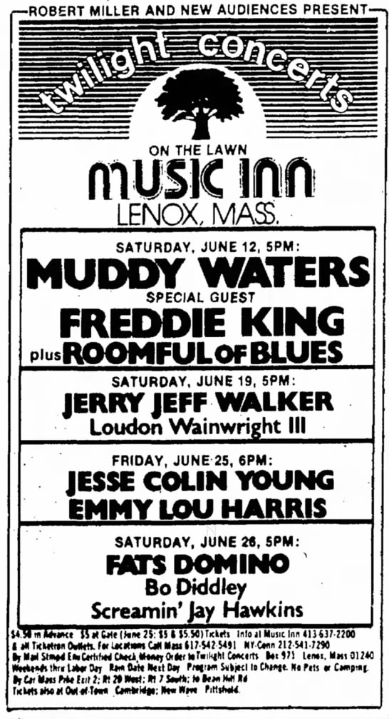 June 12, 1976 Music Inn, Lenox, MA Concerts Wiki Fandom