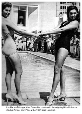 Luz Marina Zuluaga, Miss Universe 1958 junto a Gladys Zender, Miss Universe 1957.