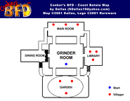 A modified map of the house shows the locations of things like pits of death.