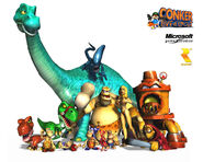 Red Dinosaur seen in artwork for Conker: Live & Uncut.