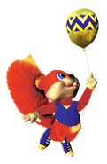 Conker and a balloon.