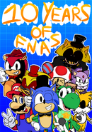 Clone Sonic in 10 Years of FNAS, along with '15 Golden Sonic, Clone Blaze, '17 Golden Sonic, Balloon Toad, Clone Mighty, Clone Mario, Clone Yoshi, and Clone Tails. [Drawn by cOo_hOo1, Cory The Hedgehog, Cwoods, Question, RyanTSM, Ice0tto, Jaygi, Luskia, and Switch Bump]