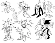 Doodles including a Metal Sonic/Shadow hybrid design