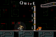 Tails hiding from Queen in a dark environment.