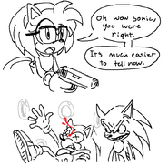Amy, now with glasses, still shoots the wrong Sonic.