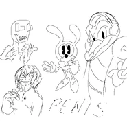 Doodles, including Lilith, Lilith, Classic Vector (maybe a new victim), and Purple Guy