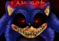 "I AM GOD," seen after killing Dr. Robotnik. (Art by FalseCow, seen in all versions except version 7)