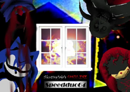 Speedduo64 poster featuring the Sleepwalkers and a burning house behind them