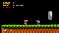 "Sonic" looks towards the ring, beckoning for Amy to follow him