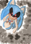 X is snarling with an angered smile.