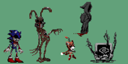 EXE and his four harbingers. (in order from left to right) Sour the Rabbit, Max the Doll, Tilen, hr2003 the Monitor.