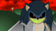 Sonic.exe with Tails' head in the background