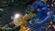 Gentleman impales the gold Fiend with his "tongue".