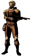 A military soldier during a cutscene from Contra: Rogue Corps.