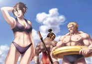 Neo Contra artwork featuring Lucia, Jaguar and "Bill" at the beach.