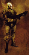Shattered Soldier promotional artwork, illustrated by Ashley Wood. A cropped variant is seen during the game's credits reel.