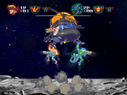 Lance Bean piloting the helicopter and rescuing the heroes at the end of Contra ReBirth.