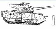 Concept artwork of a tank that was originally going to appear in Super Contra.