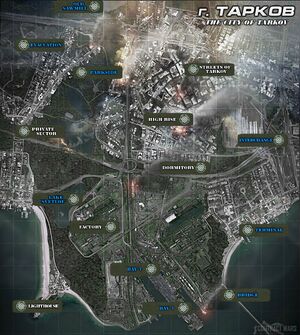 A map of Tarkov and its surroundings