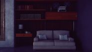 A much tidier couch, and the booze cart has disappeared.