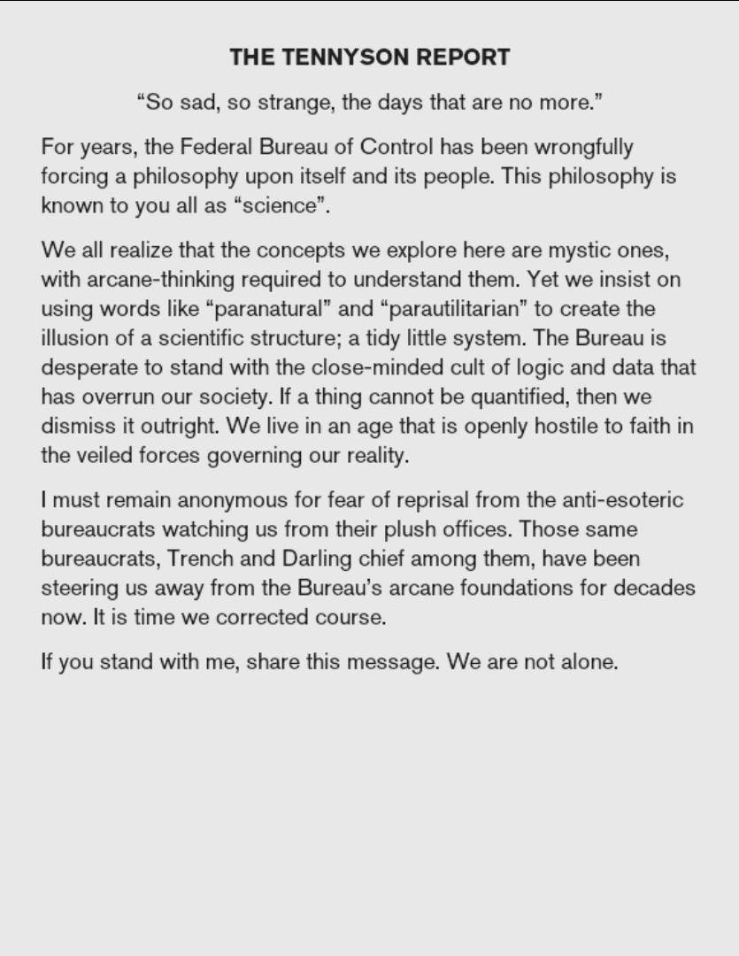 Tennyson Report (Collectible) Control Wiki Fandom