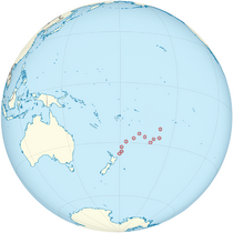 Location of main island chain northeast of New Zealand