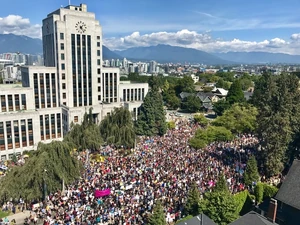 Large rally in Vancouver, Columbia following the establishment of the Commonwealth of Cascadia