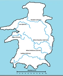 Main rivers in Soigá. Interesting to notice is that these rivers often form the borders between muncipalities and/or regions.