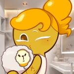 "Fluffy doesn't like baths...But look at those cute angry eyes!" Retrieved from the Official Cheesecake Cookie Twitter account on February 18th, 2021.