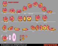 Early sprites for Space Doughnut. Retrieved from the official OvenBreak Twitter, July 2nd, 2020.