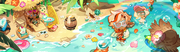 Sunburnt surfer and tropical escape gacha illustration