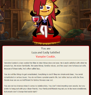 Vampire Cookie's description in the Cookie Run personality quiz.