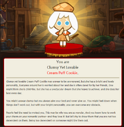 Cream Puff Cookie's description in the Cookie Run personality quiz.