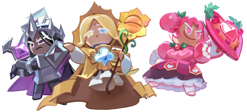 Dark Cacao Cookie, Pure Vanilla Cookie, and Hollyberry Cookie