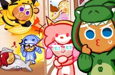 Promotional Image from GingerBrave's Twitter with Strawberry Crepe Cookie, Pancake Cookie, and Alchemist Cookie