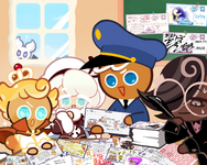 Letter.png (5.19 MB) Promotional Image from GingerBrave's Twitter with Custard Cookie III, GingerBrave, Espresso Cookie, and Bat-Cat