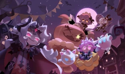Halloween Masquerade Title Screen ↕Characters↕ Madeleine Cookie Latte Cookie Strawberry Crepe Cookie Pumpkin Pie Cookie