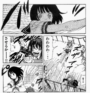 Mana pulling Aoi and stopping the firearm bullets at the same time