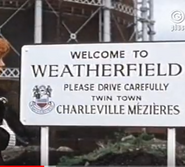 The sign as you approach Weatherfield.