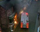 Firefighters tackle the Rovers fire, 1986