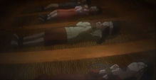 Ryou, Tokiko, Yuki and Sachiko tied up in the basement.