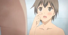 Satoshi and Yuka Mochida taking a bath.