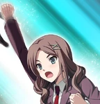 Closeup of Sayaka punching Haruyuki