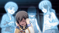 Naomi Nakashima crying with Yuki and other children spirits behind her