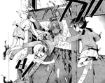 Children spirits carrying Mayu and crashing through the door