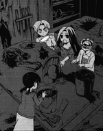 Sachiko playing with a corpse with the other children spirits.