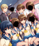 Satoshi in a group picture with some of his classmates' faces invisible