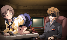 Tsukasa being blindfolded and tied down Yui